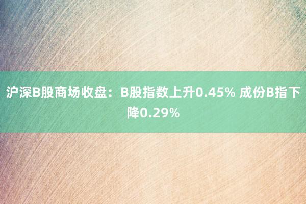沪深B股商场收盘：B股指数上升0.45% 成份B指下降0.29%